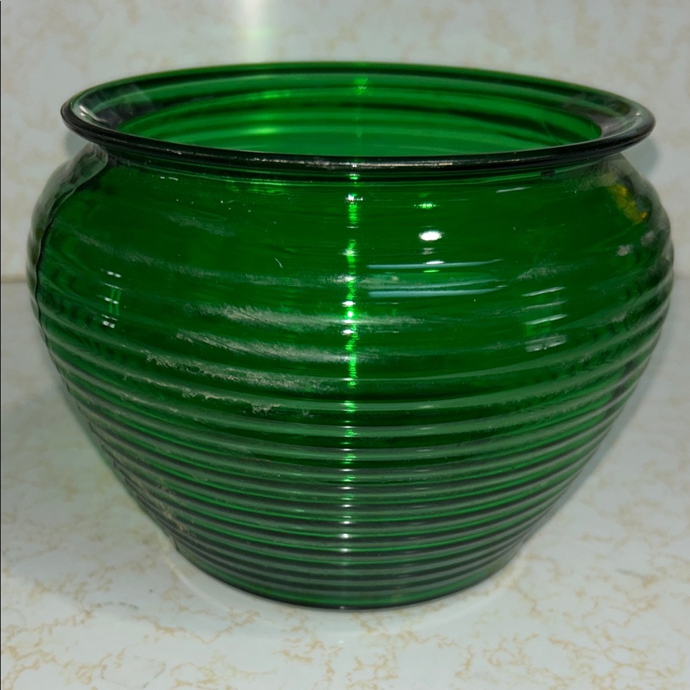 Mid century Green Ribbed Glass piece
